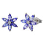 9ct White Gold Tanzanite & Diamond Floral Cluster Pendant & Earrings Jewellery Set