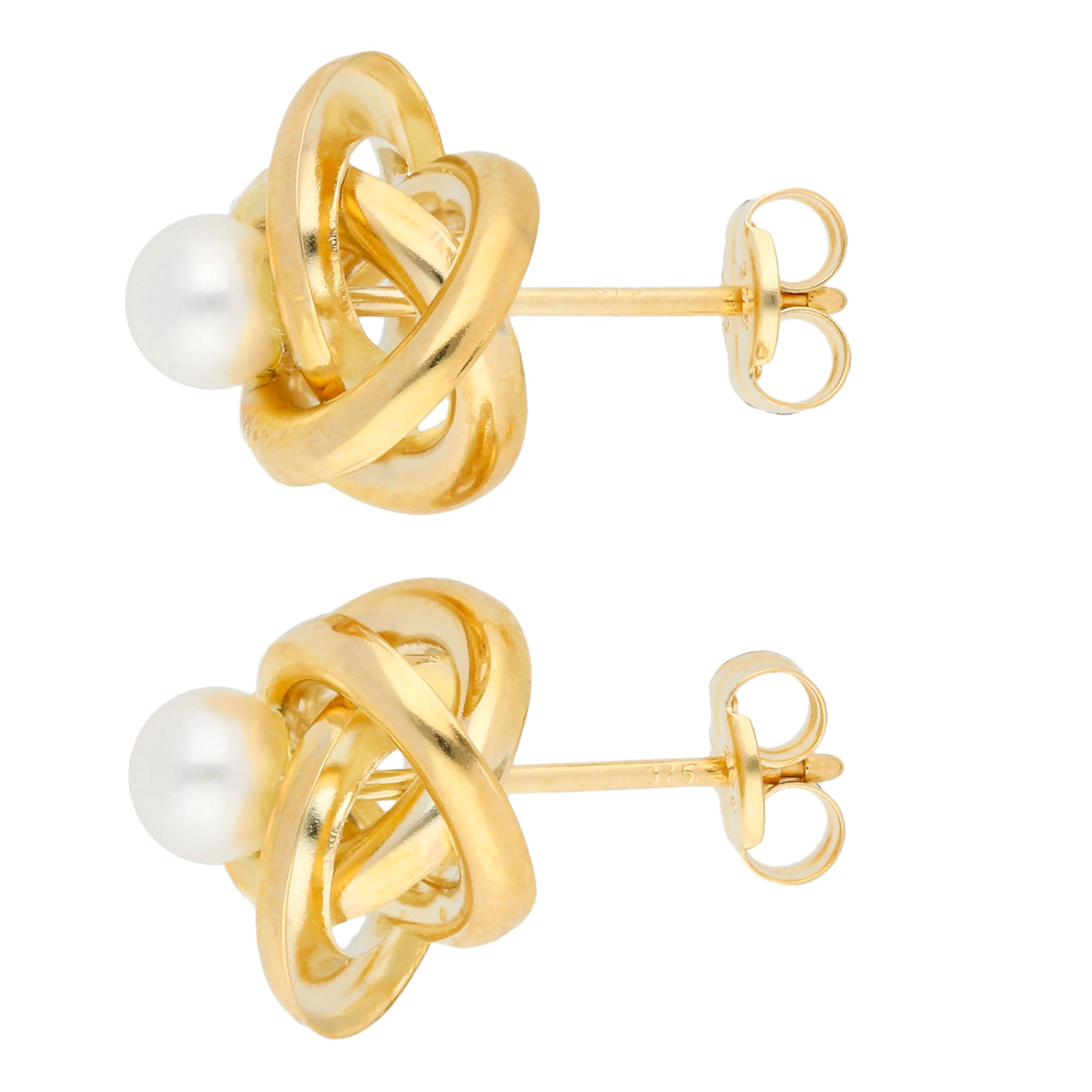 9ct Yellow Gold Cultured Pearl Knot Stud Earrings | Buy Online | Free ...